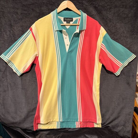 Vintage Striped Polo Shirt Mens Size L 90s Colorblock Golf Dadcore Southport USA - Picture 4 of 16